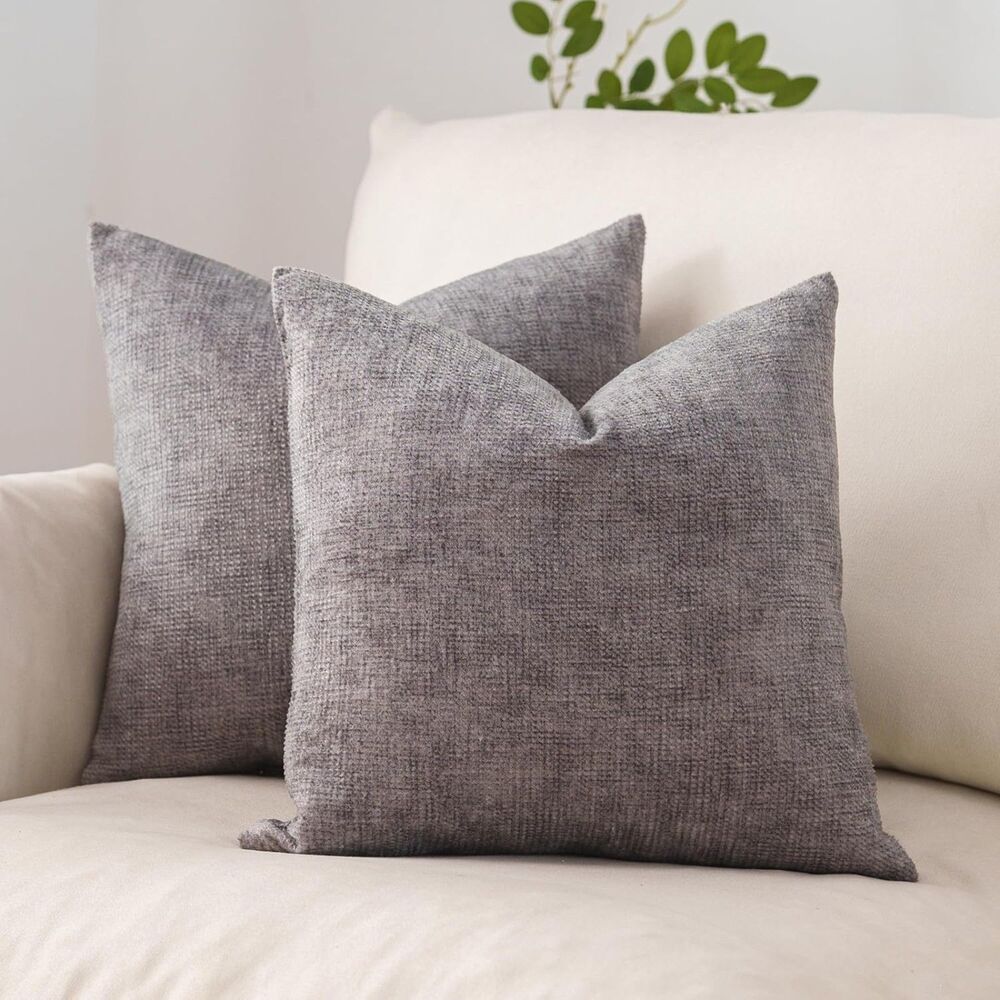 🛋️ Chenille Velvet Throw Pillow Covers 20x20 – Set of 2 (Gray-Beige)